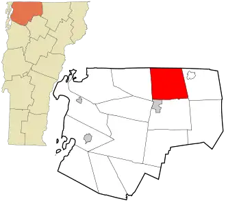 Location in Franklin County and the state of Vermont.