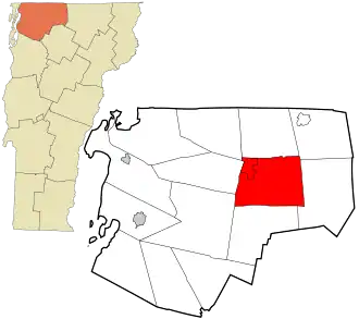 Location in Franklin County and the state of Vermont.