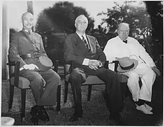 Image 9Generalissimo Chiang Kai-shek, President Franklin D. Roosevelt, and Prime Minister Winston Churchill met at the Cairo Conference in Cairo, 25 November 1943. (from History of Taiwan)