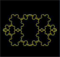 Fractal elongated Koch snowflake (Siamese) tiled with infinite copies of itself[7]