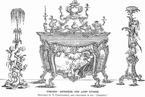 Design for Commode and lamp stands by Thomas Chippendale (1753 – 1754)