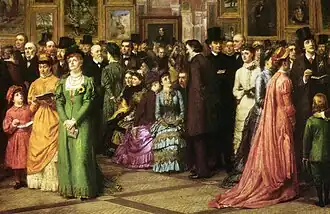 William Powell Frith's 1883 painting A Private View at the Royal Academy, 1881, portraying the contrasts between women's Artistic Dress (foreground) with the time's fashionable attire (background)