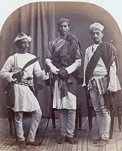 Left to right: Gurkha, Brahmin, and Shudra (Chuhra-Chamar) in Shimla (1868)