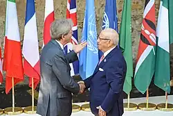 Essebsi with Prime Minister of Italy Paolo Gentiloni in May 2017.