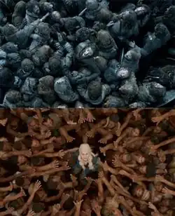 The "rebirthing" scene, and the concluding scene with Daenerys Targaryen in the third season