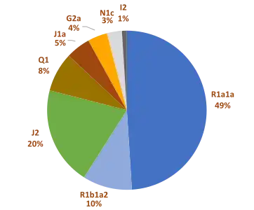 Gene pool (Y-DNA) of the Lipka Tatars, closely connected to the Crimean Tatars.[76][77]