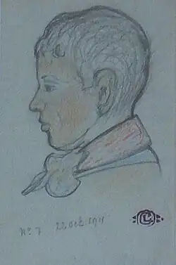 Profile of a young boy, colored drawing (1911)