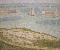 Georges Seurat: Port-en-Bessin, Entrance to the Harbor, 1888, donation to the Museum of Modern Art. Oil on canvas, 215⁄8 × 255⁄8" (54.9 × 65.1 cm)