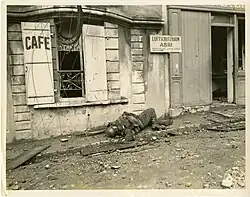 Dead German soldier in the streets of Cherbourg