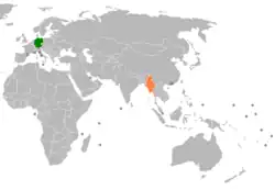 Map indicating locations of Germany and Myanmar