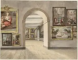 This painting can be seen hanging in a 19th-century sketch of the gallery of the Trippenhuis before the collection was moved to its present location in 1885