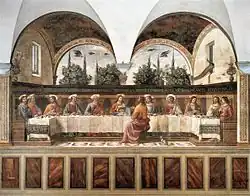Last Supper by Domenico Ghirlandaio, 1480, depicting Judas separately