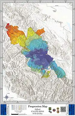 Progression map of the Gifford Fire on August 11, 2025