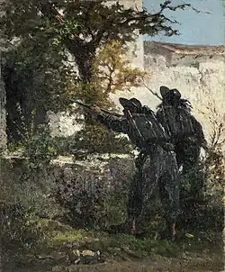 Two soldiers in combat, oil on canvas, 30cm x 31cm, 1868.