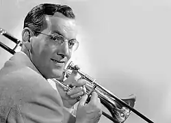The 1940s were the golden age of big band and swing music, led by figures such as Glenn Miller (pictured), Benny Goodman, Duke Ellington, Count Basie, Sammy Kaye, and others.