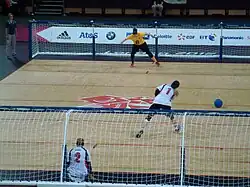 USA women throwing to Australian women, Copper Box, London 2012 Paralympic Games (Sep 2012).