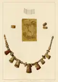 Gold plaque, boxes and amber necklace