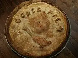 Pie made with leftover goose meat from a roast goose