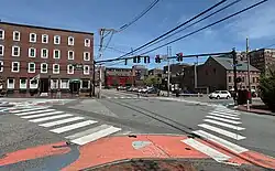 Viewed in 2024, looking north from the corner of Center Street and York Street