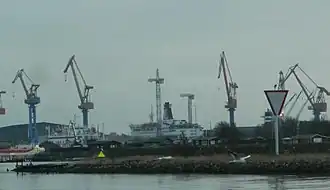 Gråen allotment area in January 2018 with the shipyard Öresundsvarvet in the background