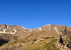 Morning on the Grays Peak trail - Grays Peak on the left, Torreys Peak on the right