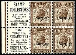 Image 6Advertising for the stamp dealer Charles Nissen on a booklet pane from the 1929 PUC stamps of Great Britain.