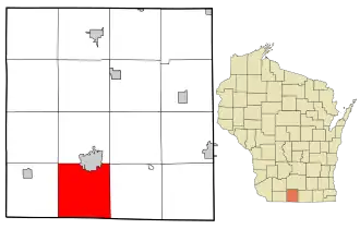 Location in Green County and the state of Wisconsin.