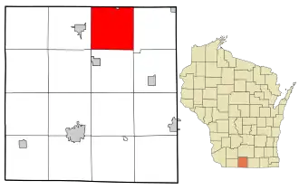 Location in Green County and the state of Wisconsin.