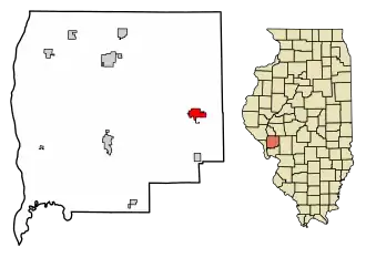 Location of Greenfield in Greene County, Illinois.