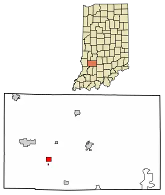 Location of Lyons in Greene County, Indiana.