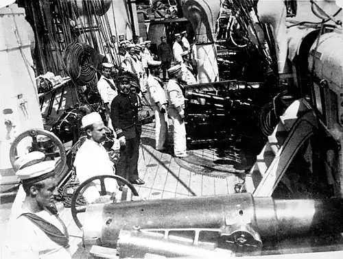 Gunnery practice with 5-inch breech-loading guns in 1890