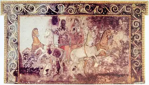 Image 27A fresco showing Hades and Persephone riding in a chariot, from the tomb of Queen Eurydice I of Macedon at Vergina, Greece, 4th century BC (from History of painting)