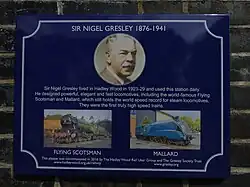 The plaque celebrating Sir Nigel Gresley as a former Hadley Wood resident