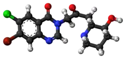 Ball-and-stick model of the halofuginone molecule