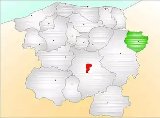 Map showing Hanönü District (green) in Kastamonu Province