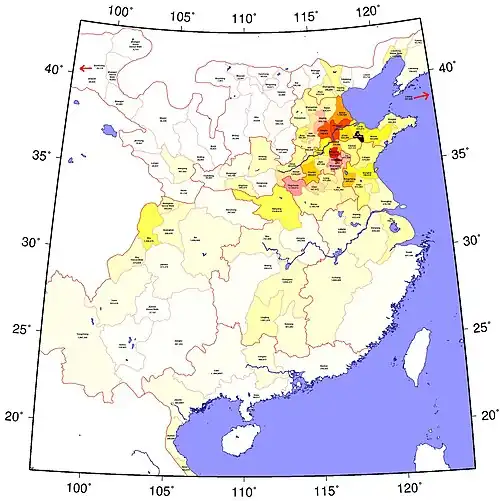 Han dynasty population distribution in 2 AD