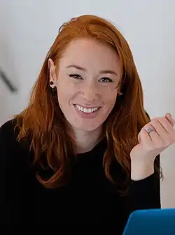 Hannah Fry in front of a laptop, 2017