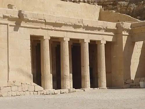 Possible inspiration for the Doric order: Egyptian columns of the shrine of Anubis at the Temple of Hatshepsut, c.1470 BC[14]