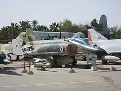 A retired F-4E Phantom II Kurnas of 69 Squadron "Hammers" at the Israeli Air Force Museum – adjacent to Hatzerim Airbase