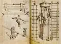 On the right hand page are types of ladders from the end of the 15th century in Germany.