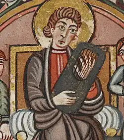 Vespasian Psalter showing lyre player