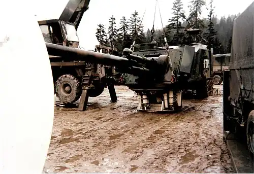 Turret removed from the tank hull for maintenance