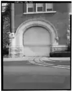 Streetcar tracks and conduit outside the garage's west door (1966)