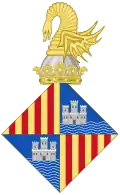 Former arms of Palma de Mallorca with the winged dragon crown known as Cimera de la Festa de l'Estendard without the helmet. 17th century