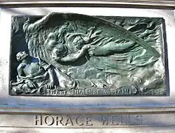 Horace Wells Burial Monument (1909), Cedar Hills Cemetery, Hartford, Connecticut (Louis Potter, sculptor).