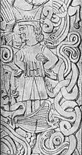 After 1168 A.D. (when the wood was harvested). Uvdal Stave Church, Numedal, Norway. In this image, Gunther's instrument resembles an Irish harp or medieval harp.