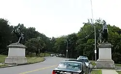 The Horse Tamer Sculptures at the Stanton Avenue entrance of the park, sculpted in 1900 by Giuseppe Moretti.