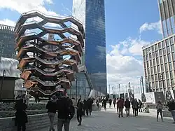 Hudson Yards public plaza with the "Vessel" structure at left