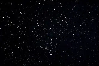 The Hyades is a naked-eye open cluster in the constellation of Taurus. Aldebaran is bright star in bottom-middle. The "V" of Taurus is pointing to the top-right corner.