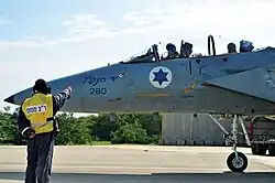 An F-15D Eagle Baz from Tel Nof involved in Operation Wooden Leg with blue wooden leg symbol (left to the Star of David) in 2015
